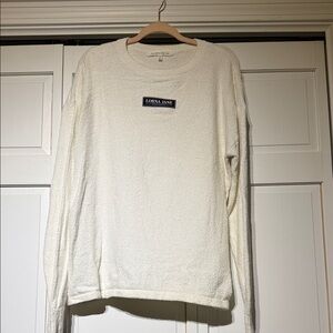 Lorna Jane Men's Crewneck Sweater in Cream with Logo Patch